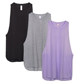 icyzone Yoga Tops Activewear Workout Clothes Sports Racerback Tank Tops For Women (XL, Black/Grey/Lavender)