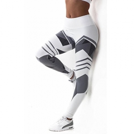 Napoo Clearance Women Geometry Print Colorblock Sports Gym Yoga Workout Athletic Leggings Pants (XL, White)