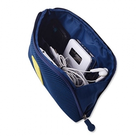 Electronics Accessories Packing Organiser Storage Bag-Digital Carrying Pouch Multifunction Makeup Smartphone Charger Headset Data Cable Case for Travel With Mesh Handbag (Large, Navy)