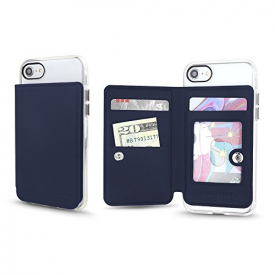 Gear Beast Universal Cell Phone Flip Folio Stick On Slim PU Leather Wallet 3 Slot Card Holder including Transparent ID Holder for Men & Women (Navy Blue)