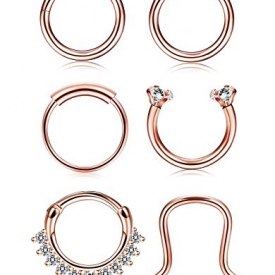 Thunaraz 4-6Pcs 316L Stainless Steel Septum Piercing Nose Rings Hoop Cartilage Tragus Retainer Body Piercing Jewelry 8MM 16G