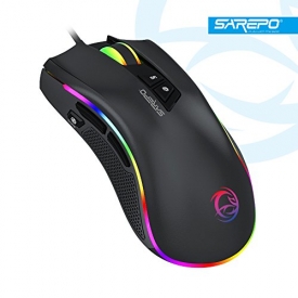 Gaming Mouse SAREPO GT300+ USB Wired 9 Buttons with Macro Software 4000dpi 11 Modes RGB Backlight Detachable Side Wings 1 Mouse in 2 Size Using