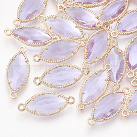Glass Links, with Light Gold Plated Environmental Alloy Findings, Faceted, Horse Eye, Lilac, 21x9x4mm, Hole: 1.2mm