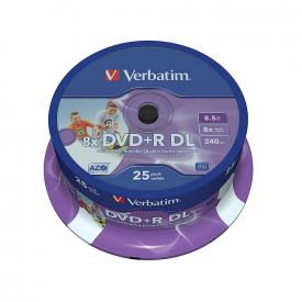 Verbatim DVD+R DL 8x Printable Discs – 8.5GB 240min – 25x Spindle