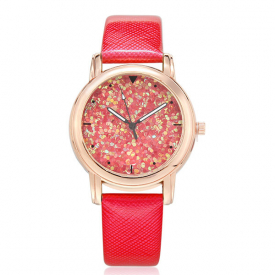 Women Fashion Elegant Rose Gold Color Case Shiny Quartz Watch