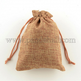 Polyester Imitation Burlap Packing Pouches Drawstring Bags, Peru, 13.5×9.5cm