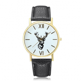 Cute Lovely Deer Pattern PU Leather Band Analog Quartz Women Wrist Watch
