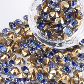 Environmental Pointed Back Resin Rhinestones, Back Plated, Diamond Shape, Cobalt, 8mm, about 720pcs/bag