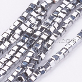 Electroplate Crystal Glass Faceted Cube Beads Strands, Full Plated, Platinum Plated, 2x2x2mm, Hole: 1mm; about 101pcs/strand, 9″