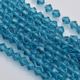Faceted Bicone Glass Beads Strands, DeepSkyBlue, 4x4mm, Hole: 1mm; about 100~104pcs/strand, 18.1″