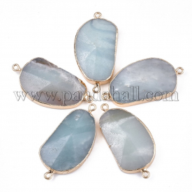Electroplate Natural Amazonite Links/Connectors, with Iron Findings, Golden, 45~46×23.5×7~9mm, Hole: 1.8mm