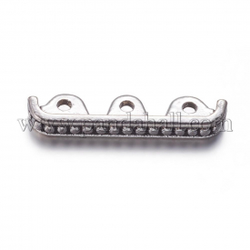 3 Holes Tibetan Silver Spacer Bars, Lead Free and Cadmium Free, Antique Silver, 24x4x6mm, Hole: 1.5mm