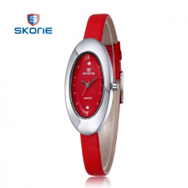 SKONE Ladies Watches Women Rhinestones Watches Oval Shape Dial Leather Band Fashion Wristwatches