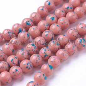 Opaque Baking Painted Glass Beads Strands, Round, Salmon, 6~6.5mm, Hole: 1mm; about 137pcs/strand, 31.8″(81cm)