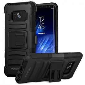 Galaxy S8 Case, MoKo Shock Absorbing Hard Cover Ultra Protective Heavy Duty Case with Holster Belt Clip + Built-in Kickstand for Samsung Galaxy S8 – Black
