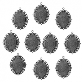 Jili Online 10Pcs Vintage Cameo Base Setting Charm Pendant Base Tray Blank for DIY Jewelry Making – Antique Silver, 30 x 40mm