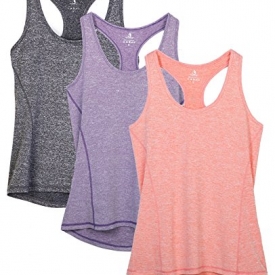 icyzone Activewear Running Workouts Clothes Yoga Racerback Tank Tops For Women (L, Charcoal/Lavender/Peach)