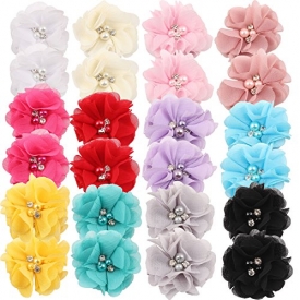 Globalsupplier 2″ Baby Girl Alligator Hair Clips Chiffon Flower with Rhinestone Pearl