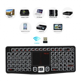 (2018 Backlit Version)REIIE K03 Mini Qwerty Keyboard Adjustable DPI Touchpad for PC, HTPC, Apple, Xbox360, Wii, PS3, Black