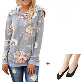 MOKAO Women Hot Sale Floral Printing New Autumn Transition O-Neck Long SleeveTops Shirt 2017 Vogue Casual Color Stitching Daily Blouse (M, Gray 3)