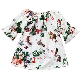 GRNSHTS Baby Girls Dress Cartoon Painting Print Lantern Sleeve Playwear (White, 90/18-24 Months)