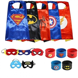 Ecparty Superheros Cape and Mask Costumes Set Matching Wristbands For Kids (5 Sets)