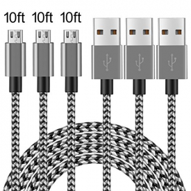 Micro USB Cable,Ant Saver 10FT High Charging Speed Nylon Braided Micro USB Cable for Android and Windows Smartphones-3 Pack -(Black+Gray)