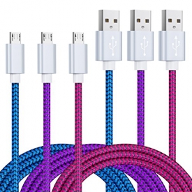 USB Cords(6.6ft), Magic-T 3 Pack High Charging Speed Micro USB 2.0 A Male to Micro Nylon Braided Cords with Silver Connectors for Andriod,Samsung and more