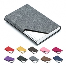 Business Name Card Holder Luxury PU Leather & Stainless Steel Multi Card Case,Business Name Card Holder Wallet Credit card ID Case / Holder For Men & Women – Keep Your Business Cards Clean (Gray)