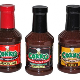 Corkys Bar-B-Q Sauce Variety Bundle – 3 Items: 18 oz. Smokin Hot BBQ Sauce, 18 oz. Original Recipe, 18 oz. Honey BBQ Sauce