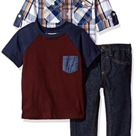 American Hawk Toddler Boys’ Long Sleeve Shirt, T-Shirt and Pant Set (More Styles), Multicolor Plaid-SL78, 3T