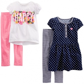 Simple Joys by Carter’s Toddler Girls’ 4-Piece Playwear Set, Navy Dot/Happy/Pink, 2T