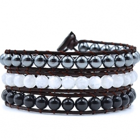 Crystals and Healing Stones Bracelet Moonstone Hematite Onyx Gemstone Beaded Chakra Yoga Jewelry