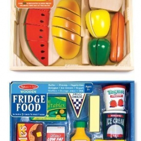 3 Item Bundle: Melissa & Doug Wooden Food Slicing + Fridge Food Set MD487/4076 + Coloring Activity Book