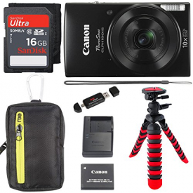 Canon PowerShot ELPH 190 Digital Camera 10x Optical Zoom IS Wi-Fi NFC Enabled (Black), SanDisk Ultra 16GB, Camera Case and Premium Accessory Bundle