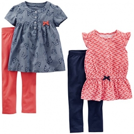 Simple Joys by Carter’s Toddler Girls’ 4-Piece Playwear Set, Red Geo/Chambray Butterfly, 4T
