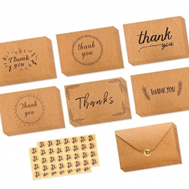 Ohuhu 36 Pack Brown Kraft Paper Thank You Cards Thank U Greeting Card W/ 36 Kraft Paper Envelopes and 36 Pcs Envelope Thank You Stickers for Wedding, Graduation, Baby Shower, 4 x 6 Inches