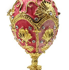 Decorative Pink Faberge Egg Trinket Jewelry Box with Zircon Crystal & Pearl 5.9″