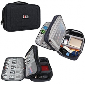 BUBM Adjustable Gadget Organizer, Ultra-compact Electronics Travel Organizer Bag for Chargers,Cables, Cords,Plugs, Memory Cards and More-Fits for iPad Mini, (Medium, Black)