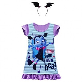 FSBBUT Vampirina Girls Casual Dress children Pajamas Clothes Nightgown Sleepwear (Purple+Hairband, 110/4-5Y)