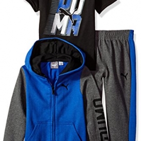 PUMA Toddler Boys’ Three Piece Hoodie and Tee Set, Blue, 2T