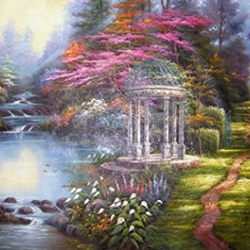 AMountletstore the garden of prayer a gazebo flower footpath stream Thomas Kinkade rural landscape senery oil painting printed on canvas wallpaper 20×24(inches)