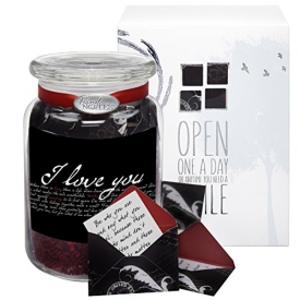 Glass KindNotes LOVE Keepsake Gift Jar of Messages for Him or Her Birthday, Anniversary, Long Distance Relationship – Romantic I Love You