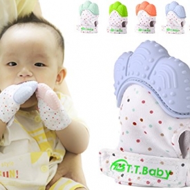 Baby Teething Mitten for Babies Self-Soothing Pain Relief and Teething Glove BPA FREE Safe Food Grade Teething Mitt (Blue Color)