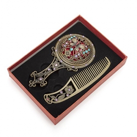 ALICE Antique Hand Mirror and Comb Set, With Gift Box, Silver or Bronze BRONZE