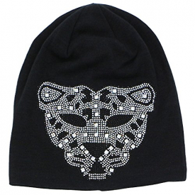 Hiloving Summer Black Stretch Oversized Slouchy Cotton Diamond Leopard Knit Beanie Hats For Women (Black)