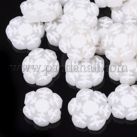 Handmade Polymer Clay Cabochons, Snowflake, Christmas Theme, White, 10~11x10x2mm; about 4760pcs/1000g