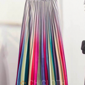 Chicloth Rainbow Striped A-line Mid-Calf Skirts-Cheap Casual Dresses