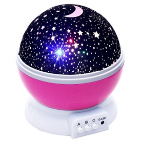 Lizber Baby Night Lighting Lamp Moon Star Projector 360 Degree Rotation – 4 LED Bulbs 9 Light Color Changing With USB Cable, Unique Gifts for Men Women Kids Best Baby Gifts Ever, Christmas gift, Pink