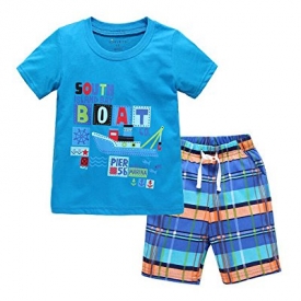 Yilaku Little Boys Clothing Set 2pcs T-Shirt and Shorts Kids Clothes Cartoon Summer 2-7 years (2-3 years, Blue)
